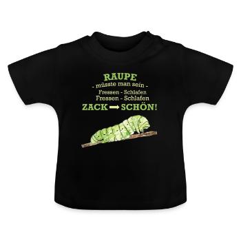 Raupe Fressen Tiere - Baby Bio-T-Shirt mit Rundhals - Schwarz - Vorne