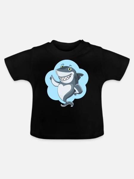 lustiger Haifisch - Baby Bio-T-Shirt mit Rundhals - Schwarz