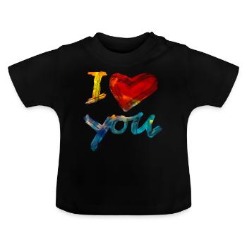 I LOVE YOU, Je t`aime, St. Valentin, amour, ami - T-shirt bio col rond Bébé - noir - Devant