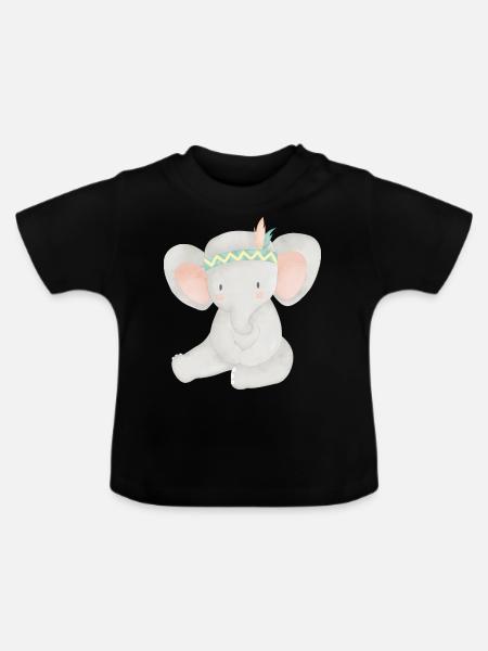 Boho Elefant - Baby Bio-T-Shirt mit Rundhals - Schwarz