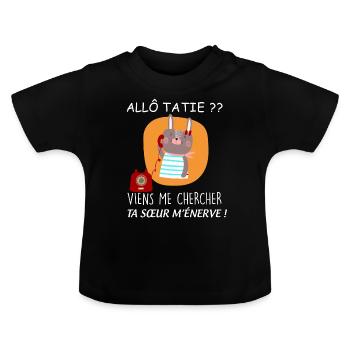Bébé téléphone Tatie - T-shirt bio col rond Bébé - noir - Devant