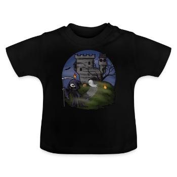 Halloween Phantom-Spuk-Schloss - Illustration - Baby Bio-T-Shirt mit Rundhals - Schwarz - Vorne