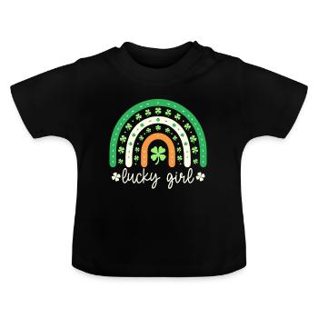 St. Patrick's Day Rainbow Tee - Lucky Girl - Baby Organic T-Shirt with Round Neck - black - Front