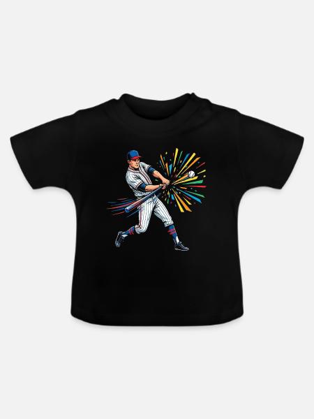 Bunter Baseball Schlagmann Pop Art - Baby Bio-T-Shirt mit Rundhals - Schwarz