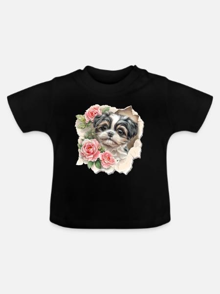 Shih Tzu - Baby Bio-T-Shirt mit Rundhals - Schwarz