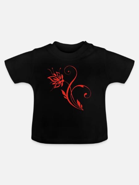 Rote Blume - Baby Bio-T-Shirt mit Rundhals - Schwarz