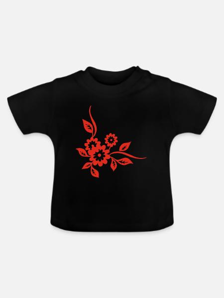 Rote Blüten - Baby Bio-T-Shirt mit Rundhals - Schwarz
