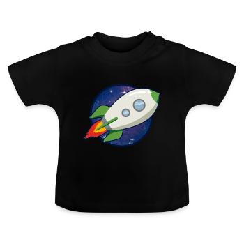 Comic-Rakete vor Galaxie - Jetzt abheben! - Baby Bio-T-Shirt mit Rundhals - Schwarz - Vorne
