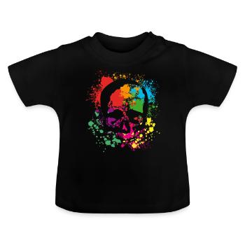 Crâne - crâne - éclaboussure de couleur - T-shirt bio col rond Bébé - noir - Devant