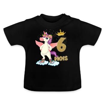 Licorne Anniversaire Bébé 6 mois - T-shirt bio col rond Bébé - noir - Devant