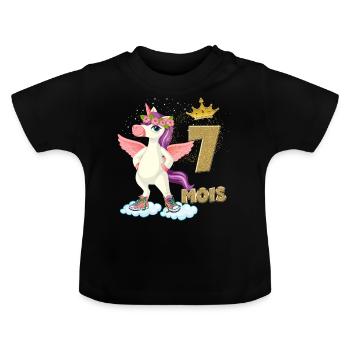 Licorne anniversaire Bébé 7 mois - T-shirt bio col rond Bébé - noir - Devant