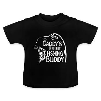 Dad's little fishing partner baby little angler - Baby Organic T-Shirt with Round Neck - black - Front