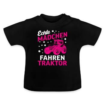 Echte Mädchen Fahren Traktor - Baby Bio-T-Shirt mit Rundhals - Schwarz - Vorne