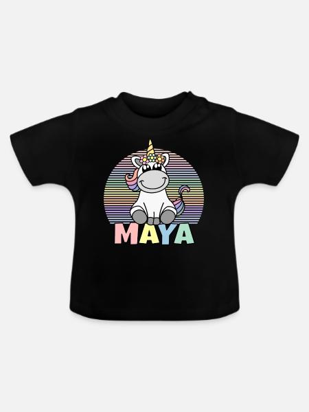 Maya Einhorn Name - Baby Bio-T-Shirt mit Rundhals - Schwarz