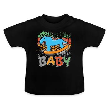 Baby Spielzeug Schaukelpferd Niedlich Süss - Baby Bio-T-Shirt mit Rundhals - Schwarz - Vorne
