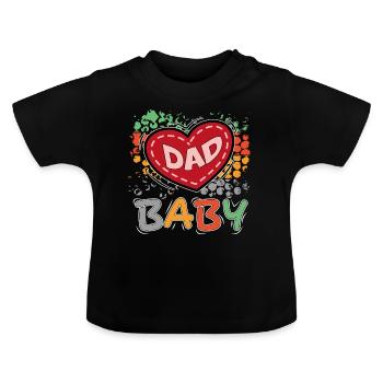 Baby Herz Papa Dad Familie Liebe Love - Baby Bio-T-Shirt mit Rundhals - Schwarz - Vorne