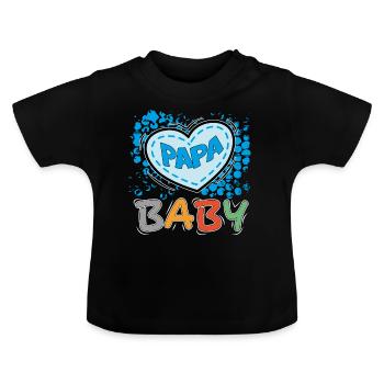 Baby Herz Papa Dad Familie Liebe Love - Baby Bio-T-Shirt mit Rundhals - Schwarz - Vorne