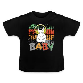 Baby Katze Musik Niedlich süß - Baby Bio-T-Shirt mit Rundhals - Schwarz - Vorne