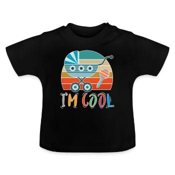 Baby Kinderwagen Rassel Spazieren gehen Retro - Baby Bio-T-Shirt mit Rundhals - Schwarz - Vorne