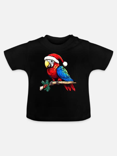 Weihnachten Papageien - Baby Bio-T-Shirt mit Rundhals - Schwarz