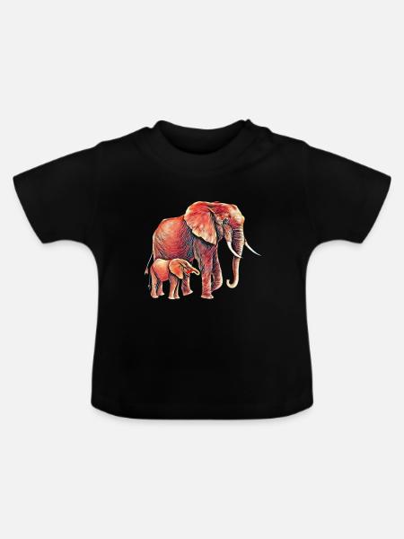 Elefanten - Baby Bio-T-Shirt mit Rundhals - Schwarz