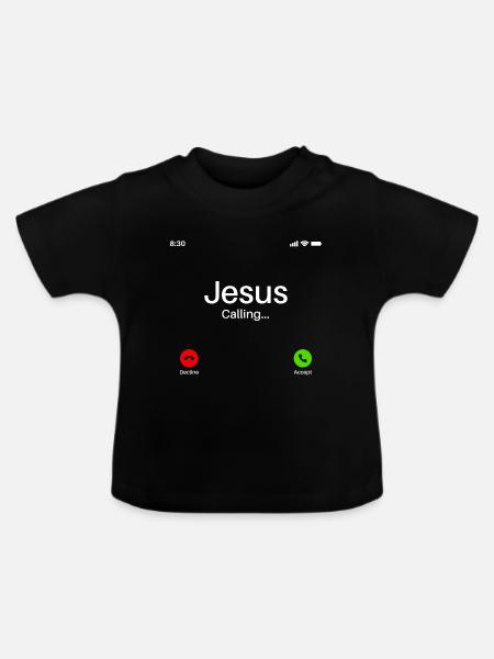 Jesus is calling Geschenk - Baby Bio-T-Shirt mit Rundhals - Schwarz