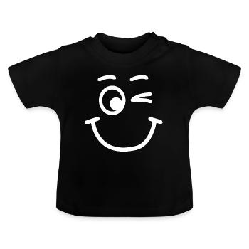 Zwinkergesicht | lustige Bilder, zwinkern - Baby Bio-T-Shirt mit Rundhals - Schwarz - Vorne