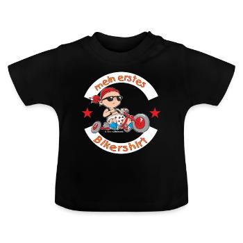 mein erstes Bikershirt - RAHMENLOS Baby - Baby Bio-T-Shirt mit Rundhals - Schwarz - Vorne