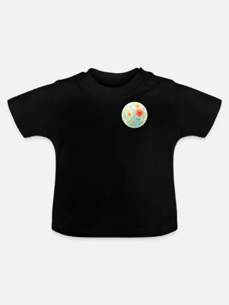 Pastell-Aquarellblumenkreis - Baby Bio-T-Shirt mit Rundhals - Schwarz