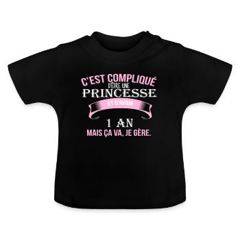 1 an - T-shirt bio col rond Bébé - noir - Devant