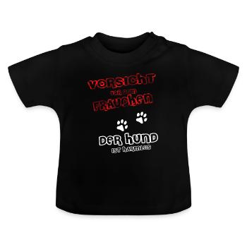 Vorsicht vor dem Frauchen - Baby Bio-T-Shirt mit Rundhals - Schwarz - Vorne
