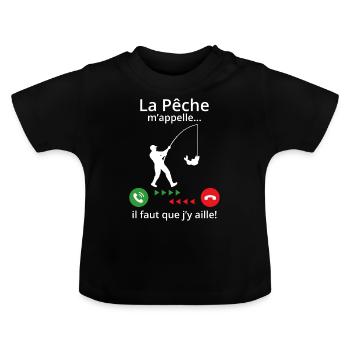 La pêche m'appelle ! - T-shirt bio col rond Bébé - noir - Devant
