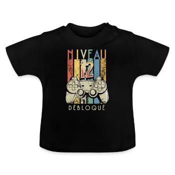 Gamer Niveau 12 Débloqué - T-shirt bio col rond Bébé - noir - Devant