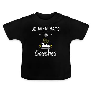 Je M'en Bats Les Couches - T-shirt bio col rond Bébé - noir - Devant