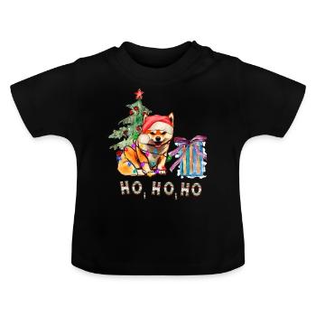Weihnachtshund Shiba Inu - Baby Bio-T-Shirt mit Rundhals - Schwarz - Vorne