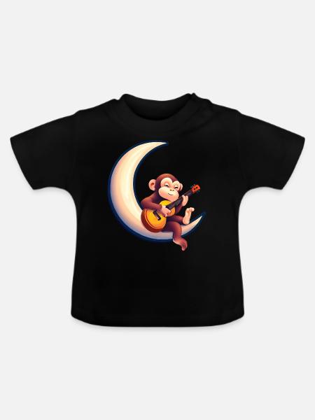 Musikalischer Affe im Halbmond - Baby Bio-T-Shirt mit Rundhals - Schwarz