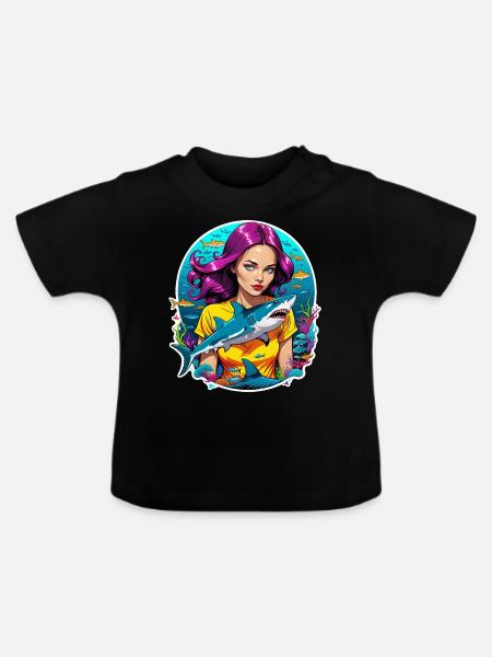 Hai und Frau - Baby Bio-T-Shirt mit Rundhals - Schwarz