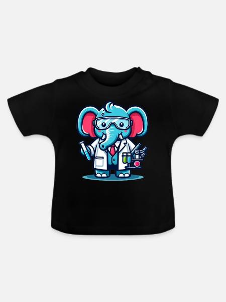 Cute Elephant Scientist - Baby Bio-T-Shirt mit Rundhals - Schwarz