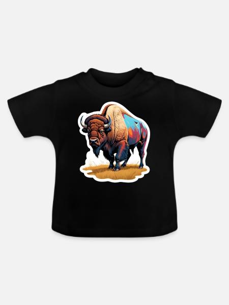 großer Bison - Baby Bio-T-Shirt mit Rundhals - Schwarz