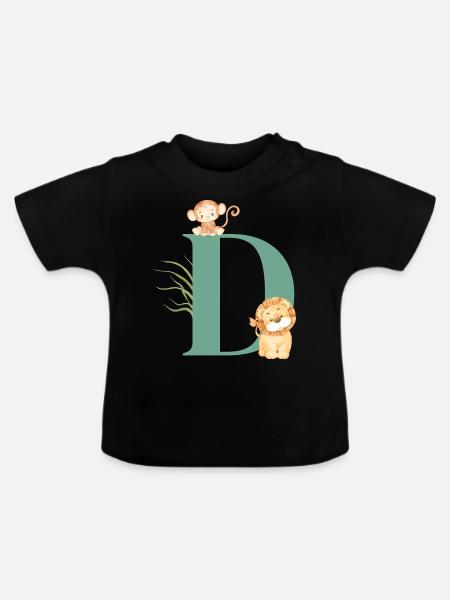 Buchstabe d grüne Dschungeltiere - Baby Bio-T-Shirt mit Rundhals - Schwarz