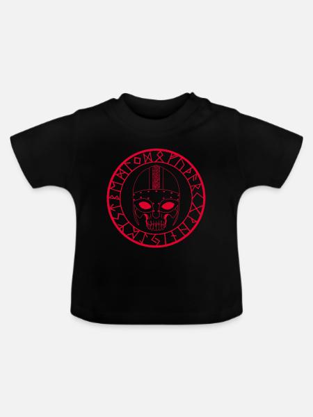 Wikinger Schädel (Rot) - Baby Bio-T-Shirt mit Rundhals - Schwarz