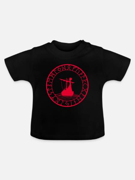 Rotes Wikinger-Langschiff und Kompass - Baby Bio-T-Shirt mit Rundhals - Schwarz