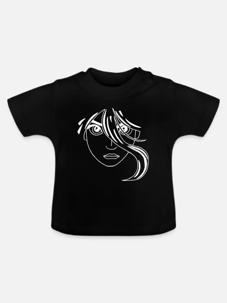 Weißes Manga-Gesicht - Baby Bio-T-Shirt mit Rundhals - Schwarz