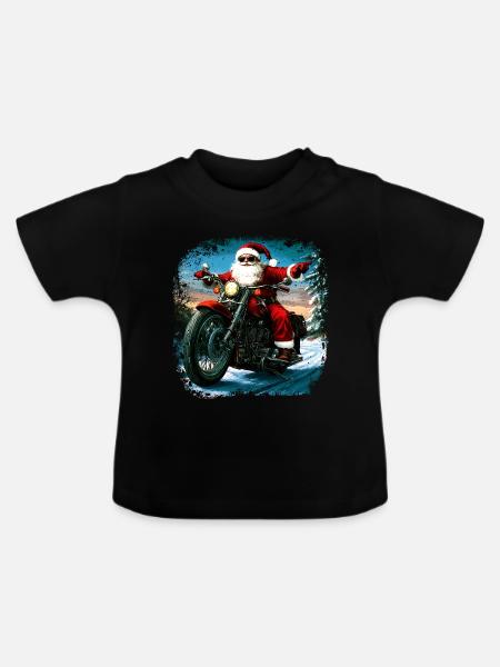 Motorradfahrer Weihnachten - Baby Bio-T-Shirt mit Rundhals - Schwarz