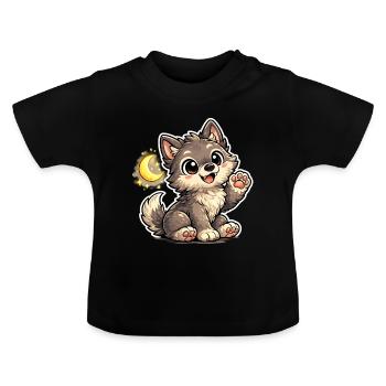 Mondnacht Wolfchen Kuschelpfote - Baby Bio-T-Shirt mit Rundhals - Schwarz - Vorne