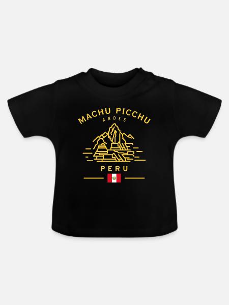 Machu Picchu Linienkunst Peru Design - Baby Bio-T-Shirt mit Rundhals - Schwarz