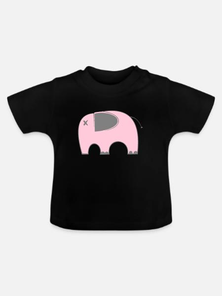 Rosa Elefant - Baby Bio-T-Shirt mit Rundhals - Schwarz