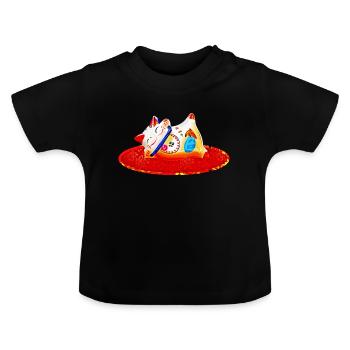Figure de chats chinois décoration statue Nouvel An - T-shirt bio col rond Bébé - noir - Devant