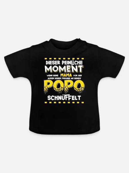 Lustiger Baby Strampler [2022] - "Popo schnüffeln" - Baby Bio-T-Shirt mit Rundhals - Schwarz