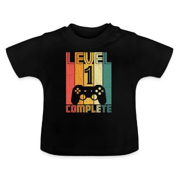 1er anniversaire - 1 ans niveau 1 complet - T-shirt bio col rond Bébé - noir - Devant